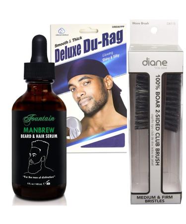 Fountain Manbrew Beard & Mustache Grooming Serum with Premium Hemp Oil - 5oz | Natural Boar Brush & Satin Durag | International Shipping Available - Buy Online on GoSupps.com