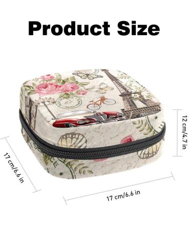 Vintage Paris Menstruation Pad Bag with Zipper | Stylish Women's Napkin & Tampon Storage | Eiffel Tower & Floral Patterns - Buy Online on GoSupps.com