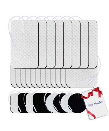 TENS Unit Replacement Pads, 28 PCS Premium Thickened Reusable Self-Adhesive Electrode Pads for EMS Muscle Stimulator Massager, 2"x4" - 8 Pcs, 2"x2" - 16 Pcs and 2.75" Round - 4 Pcs