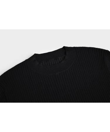 Mens Casual Slim Fit Turtleneck T-Shirt in Black | Rib Knitted Stretch Pullover Sweater - Buy Online on GoSupps.com