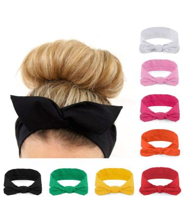 habibee Women Headbands Hair Bands Turban Headwraps Hair Band Bows Accessories for Fashion or Sport 8 Pcs Headbands for Women Solid Color White  Rose  Pink  Orange  Red  Yellow  Green  Black