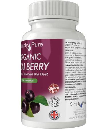 Organic Vegan Acai Berry Capsules x 90 | 100% Natural | Soil Association Certified | 500mg | Gluten Free & GM Free - Buy Online on GoSupps.com