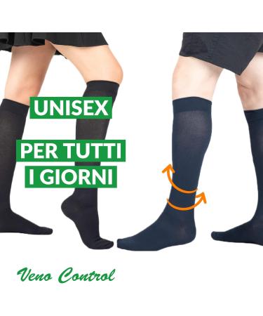 Veno Control Elastic Knee Socks for Adults - 140 Graded Compression 18-21 mmHg - Made in Italy - Unisex Sizes 36-46 - Available in White Blue Gray Black Brown - Buy Online on GoSupps.com