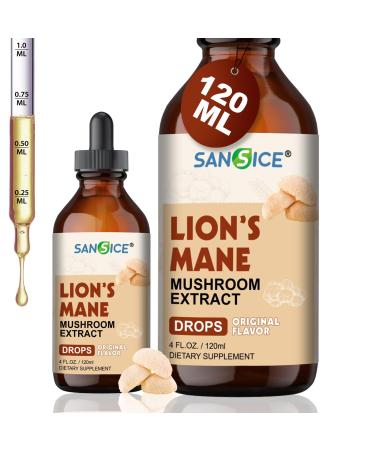 SANSICE Lion Mane Supplement Organic Lion's Mane Liquid Drops for Focus Hericium erinaceus Mushroom Extract Tincture for Brain Immune Memory Clarity Alcohol Free Non-GMO 4 Fl oz