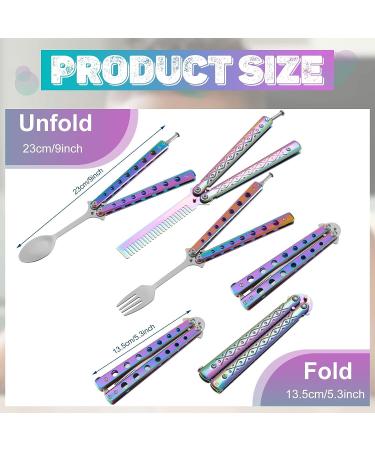 3 Pieces Colorful Stainless Steel Butterfly Comb Fork and Spoon Set for Camping, Hunting, and Travel - Folding Outdoor Cutlery - Buy Online on GoSupps.com