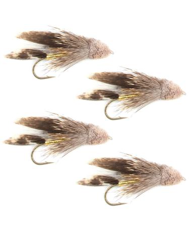 The Fly Fishing Place Muddler Minnow Fly Fishing Flies - Classic Bass and Trout Streamers - Set of 4 Flies Hook Size 4