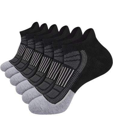 eallco Men's Low Cut Athletic Ankle Socks - Cushioned Running Tab, 6 Pack Black - Buy Online on GoSupps.com