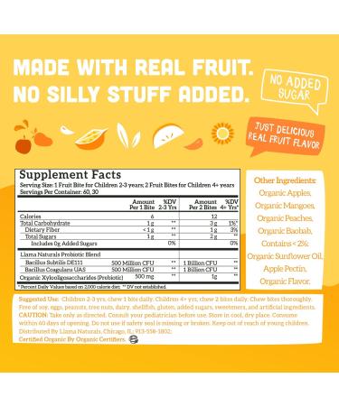 Organic Vegan Prebiotic & Probiotic Gummies for Kids - Peach Mango Flavor - 2 Billion CFU - 60 Gummies (30 Days) - Buy Online on GoSupps.com