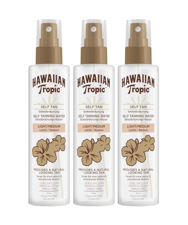 CorpoeCapelli 3 x Hawaiian Tropic Self-Tanning Water for Fair/Medium Skin for Face and Body Long Lasting 190 ml