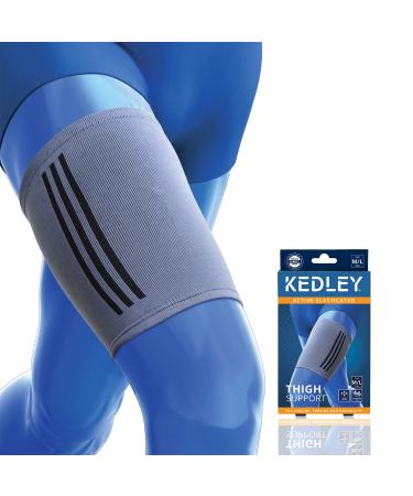 KEDLEY Thigh Support Sleeve | Premium Elasticated Compression Band | Pulled Hamstring Strained or Bruised Muscles and Quad Injuries | Protects Reassures and Aids Active Rehabilitation (Small/Medium) Grey (1 pc) Junior (S/M)