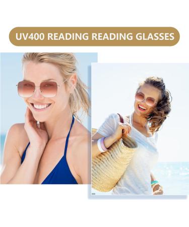 Kaeoisfu Oversized Quadratic Reading Sunglasses for Women - Stylish UV400 Tinted Glasses Large Gold-Brown Frame 2.0 Diopters Anti-UV - Buy Online on GoSupps.com
