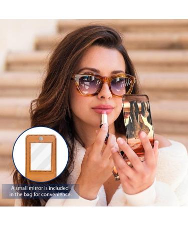 Stylish Leather Lipstick Case Organizer with Mirror - Mini Lip Gloss Holder - African Grassland Elephant Design - Buy Online on GoSupps.com