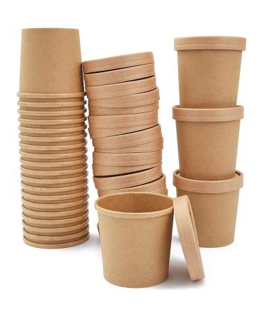 Juvale 50 Pack 12 oz To Go Soup Containers with Lids, Disposable Paper Bowls (Brown)