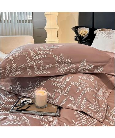 100% Egyptian Cotton Luxury Bedding Set Leaves Embroidery Duvet Cover Set Bed Sheet Set Pillowcases Soft Bed Sets Bedding Set (Pink Fitted Bed Sheet_King) - Buy Online on GoSupps.com