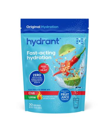 HYDRANT Bulk Electrolyte Drink Mix Fast Acting Hydration with Real Fruit Juice Powder Sweetened with Cane Sugar and No Artificial Sweeteners Bulk Electrolytes (30 Servings Chili Lime)
