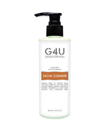 G4U Face Wash Facial Cleanser for Women and Men. For Oily Dry Sensitive Normal All Skin Types. Natural Plant Based with Vitamin C. Ideal for Daily Use at Home Spas and Salons. 8.5 Fl Oz