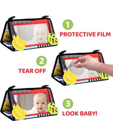 Joyfia Tummy Time Floor Mirror & High Contrast Baby Book Set for Infants | Soft Cloth Book with Teethers | Sensory Developmental Toys for Newborn Boys & Girls 0-12 Months - Buy Online on GoSupps.com