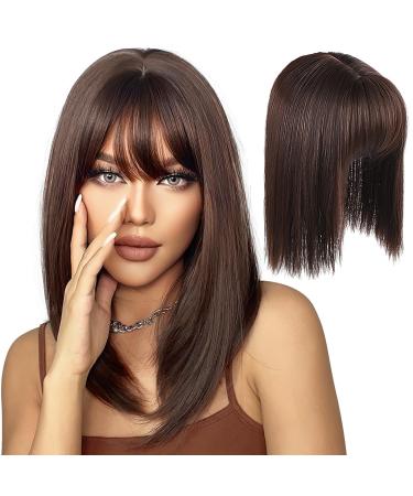 Hair Toppers for Thinning Hair Bangs Hair Clip in Extensions Top Hair Pieces French Hair Bangs Fringe Hair Extension Two Piece Clip on Front Bangs Hairpiece Forehead Topper for Girls Women Brown
