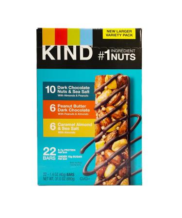 Kind Protein Bars Pack Of 22 40 g each (Dark Chocolate Nuts & Sea Salt - 10 Peanut Butter Dark Chocolate - 6 Caramel Almond & Sea Salt)