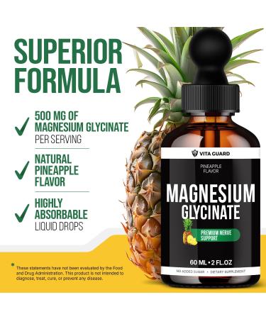 Magnesium Glycinate 500mg Liquid Drops Sugar-Free Magnesium Supplement Vegan Formula 60 mL Flavor Pineapple - Buy Online on GoSupps.com