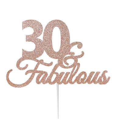 LissieLou 30 & Fabulous Birthday Cake Topper Decoration Glitter Card Made in the UK - Rose Gold