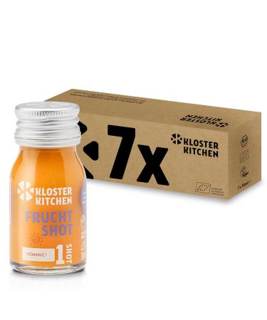 Kloster Kitchen Pack of 7 Organic Ginger Shots - 30ml - With real pieces of ginger - Vegan in a convenient glass bottle - Fruity and sweet with no additives and a touch of sweetness