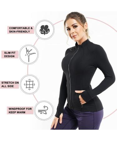 TrainingGirl Women's Full Zip Sports Jacket - Black, X-Large - Slim Fit, Long Sleeve with Thumb Holes - Buy Online on GoSupps.com