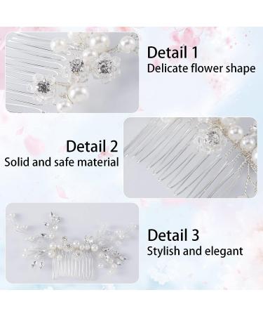 PAGOW 5.9 Inch Silver Crystal Rhinestone Hair Side Combs - Bridal Pearl Hair Comb Vintage Wedding Head Piece - 24 Faux Pearl Hair Barrette Accessories for Women, Girl, Bride, Bridesmaid - Buy Online on GoSupps.com