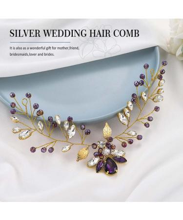 Edary Bride Wedding Hair Vine Purple Rhinestone Bridal Hair Piece Crystal Hair Accessories Wedding Leaf Headband for Women and Girls - Buy Online on GoSupps.com