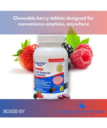 Dual Action Acid Reducer- Berry Flavor Chewable Tablets 25 Count (Pack of 1) Boxed by Fusion Shop Store - Buy Online on GoSupps.com