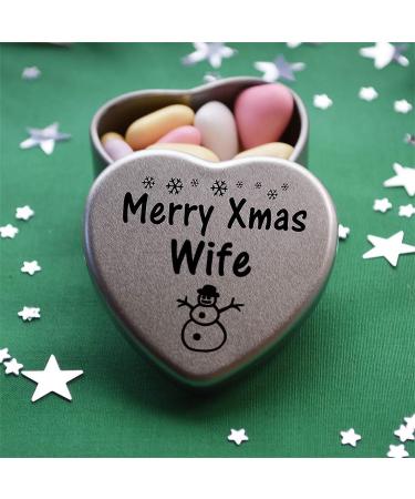 Merry Christmas Wife Heart Shaped Mini Tin Gift filled with mini coloured chocolates Perfect xmas present card alternative for Wife Cute Snowman Design - Buy Online on GoSupps.com