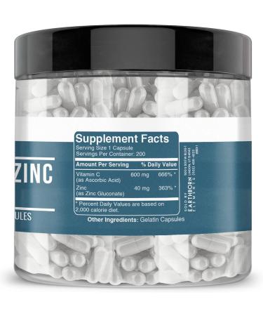 Earthborn Elements Vitamin C Plus Zinc Gluconate Supplement (200 Capsules) Blended Health Support Non-GMO Gluten Free  - Buy Online on GoSupps.com