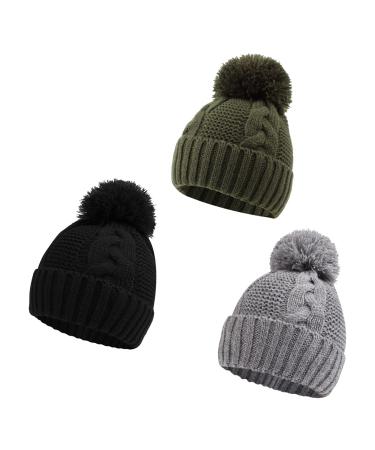 XIAOHAWANG Causal Winter Baby Boys Knit Hat Twist Infant Toddler Hats Kids Girls Pompom Cap 0-3 Years 0-6 Months 3PCS-A