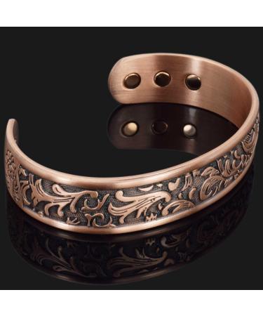 Ladies Pure Copper Magnetic Bracelet Women Copper Bangle Cuff Holistic Magnetic Band with 6 Strong Neodymium Magnets Adjustable Floral Pattern-PC (L: Wrist 19.5-22.5cm/7.6-8.75") - Buy Online on GoSupps.com