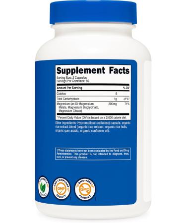 Nutricost Triple Magnesium Complex (300mg 120 Capsules) - from Di-Magnesium Malate Bisglycinate and Citrate 60 Servings - Buy Online on GoSupps.com