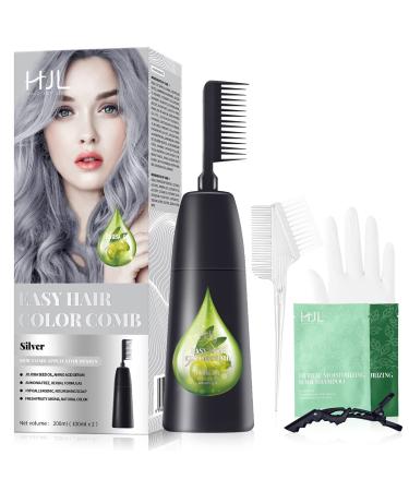 HJL Silver Hair Dye Permanent Hair Color Ammonia Free with Comb Applicator Easy Use Hair Coloring Cream Kit