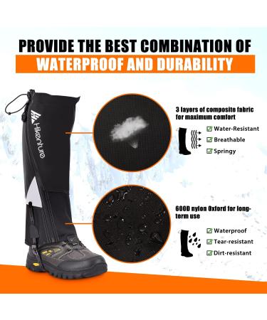 Hikenture Waterproof Zipper Leg Gaiters - Anti-Tear, Water-Resistant & Breathable for Men & Women - Adjustable Snow Boot Gaiters for Hiking & Hunting - Black Medium - Buy Online on GoSupps.com