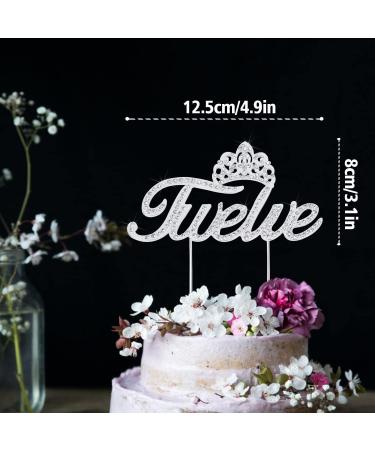 LINGTEER Twelve Birthday Cake Topper with Crown Sign | Silver Bling Crystal Rhinestone Birthday Keepsake | Happy 12th Birthday Party Decorations Gift Supplies - Buy Online on GoSupps.com