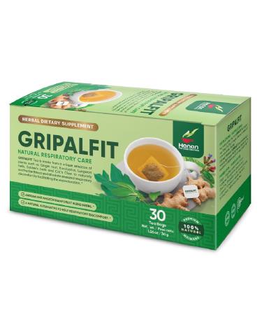 Gripalfit Respiratory Blend - Eucalyptus Leaves (Hojas de Eucalipto) Ginger (Jengibre) Cat's Claw (U a de Gato) Lungwort (Pulmonaria) Soldier's Herb (Matico) - 30 Tea Bags of Herbal Tea from Peru