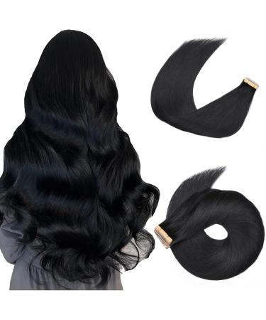 Hotlulana tape extensions real hair deep black extensions real hair 20 inch/50cm 40pcs 100g skin weft 100% natural tape in extensions real hair invisible real hair extensions tape #1.#1 low black 50cm 20 inch (40 pack)