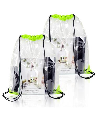 WDFCN 2 pieces Transparent Cordelabinet bags Transparent Turn bag Backpack Transparent Sports Backpack With Cordel Train For School Backpack Gym Travel Beach Swimming Green