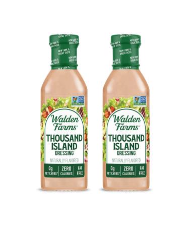 Walden Farms Thousand Island Dressing 12 oz. Bottle Fresh and Delicious Salad Topping Non-GMO Sugar Free 0g Net Carbs Condiment Smooth and Creamy 2 Pack