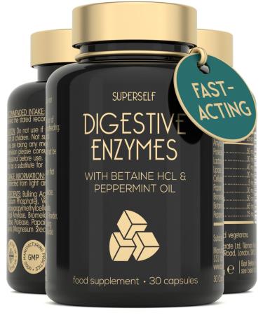 Digestive Enzyme Supplements with Betaine HCL - 7 Digestive Enzymes for Gut Health & Support with Lactase Bromelain Lipase & Peppermint Oil - 30 Capsules - Gentle & Fast Acting Tablets - UK Made 1 count (Pack of 30)