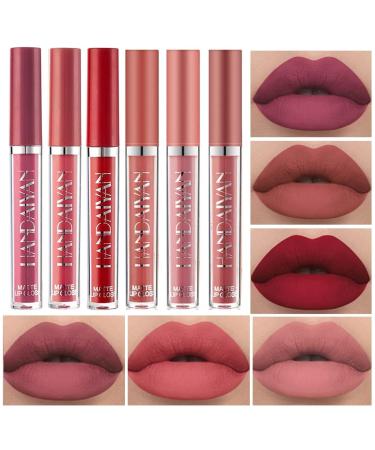 6 Pcs Matte Liquid Lipstick Set Nude Lip Gloss Non-Stick Cup Not Fade Waterproof Long Lasting Lip Sticks Gift For Make Up Women (Set C)