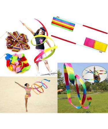 Dance Ribbons Rainbow Streamers - 2pc Set for Kids Rhythmic Gymnastics & Baton Twirling - Buy Online on GoSupps.com