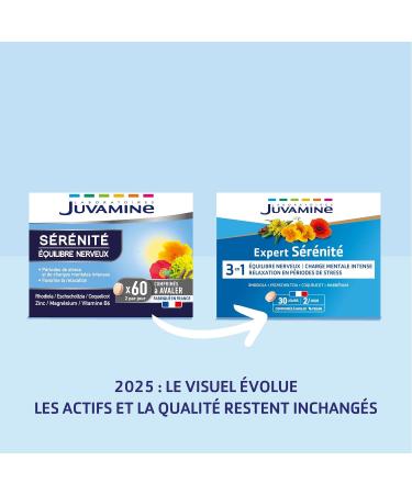 JUVAMINE - Serenity - Nervous Balance - Promotes Relaxation and Relaxation - Based on Plants and Minerals - Magnesium Vitamin B6 Rhodiola - 60 Tablets - Made in France - Buy Online on GoSupps.com