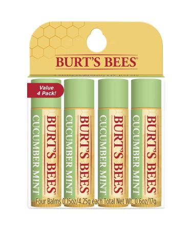 Burt's Bees 100% Natural Moisturizing Lip Balm Cucumber Mint with Beeswax - 4 Tubes