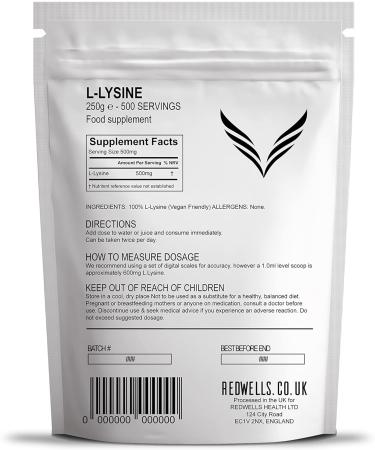 Lysine Powder REDWELLS Cold Sore Support No Additives GMO Free - 250g Pack - Buy Online on GoSupps.com