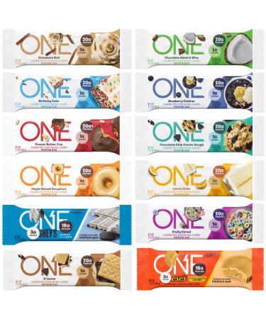 Protein Bar Variety Pack 2.12 Oz Bars Gluten-Free Protein Bar with High Protein (18-20g) and Low Sugar (1g) 12 Pack (12 Pack 12 Flavor)