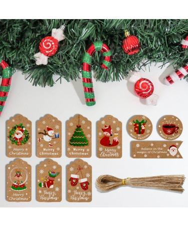 Christmas Gift Tags 50pcs Xmas Paper Labels Christmas Elements Hanging Tags Card Gift Ornament with String Style3 - Buy Online on GoSupps.com